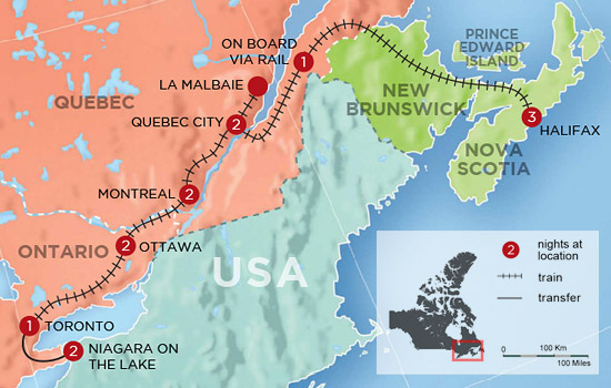 Canada vacation - Canada tours - Canada&rsquo;s Eastern Passage to Nova Scotia by Train Map
