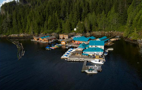 Canada travel - Canada vacations - An aerial view of the lodge we use for observing the Grizzlies.