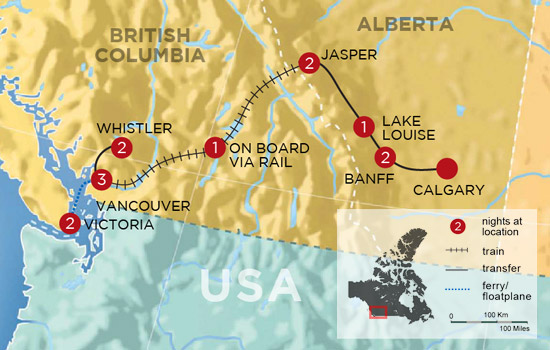 Wintertime in the Canadian Rockies by Rail - Map